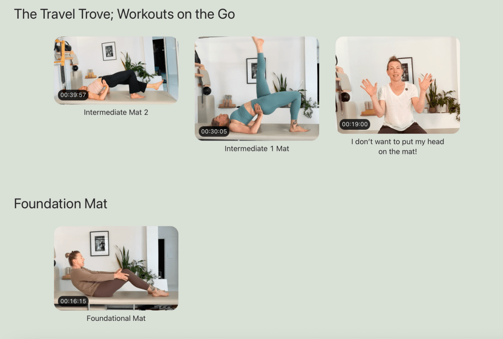 The NICE Pilates on-demand video library: The Travel Trove and Foundation Mat collections
